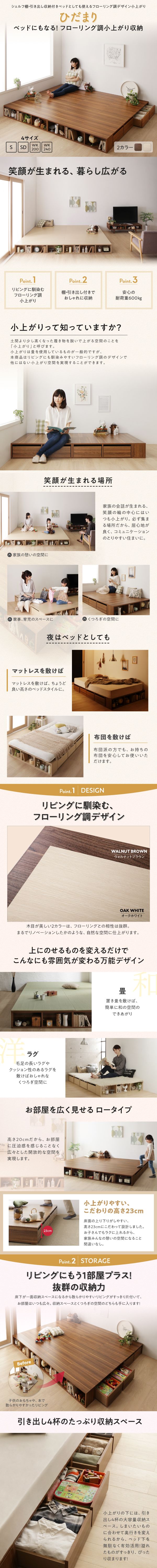 シェルフ棚・引出収納付きベッド Hidamari ひだまり